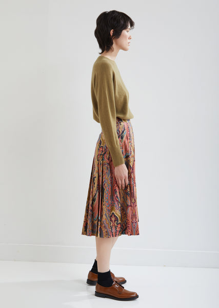 Paisley Pleated Poplin Skirt by Margaret Howell- La Garçonne