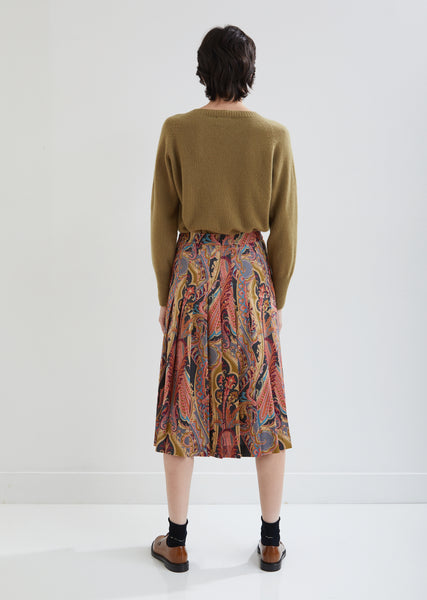 Paisley Pleated Poplin Skirt by Margaret Howell- La Garçonne