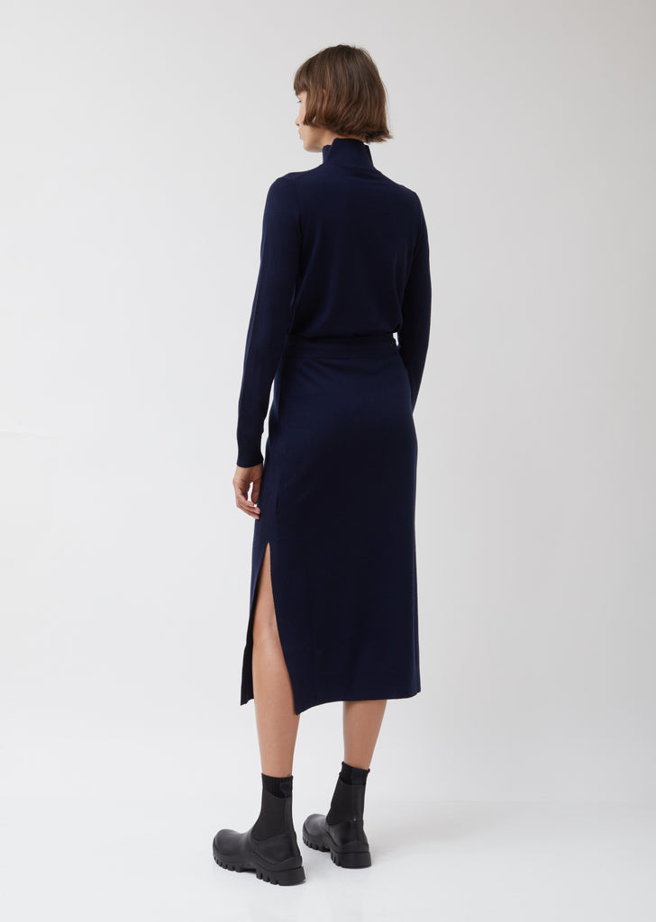 Navy Merino Wool Drawstring Skirt