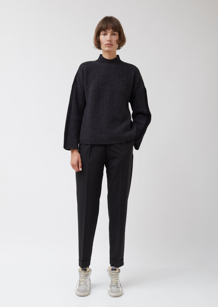 Mockneck Felted Wool Rib Sweater