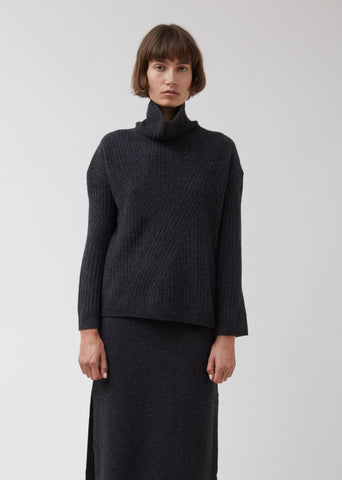 Wool-Cashmere High Neck Travelling Rib Sweater