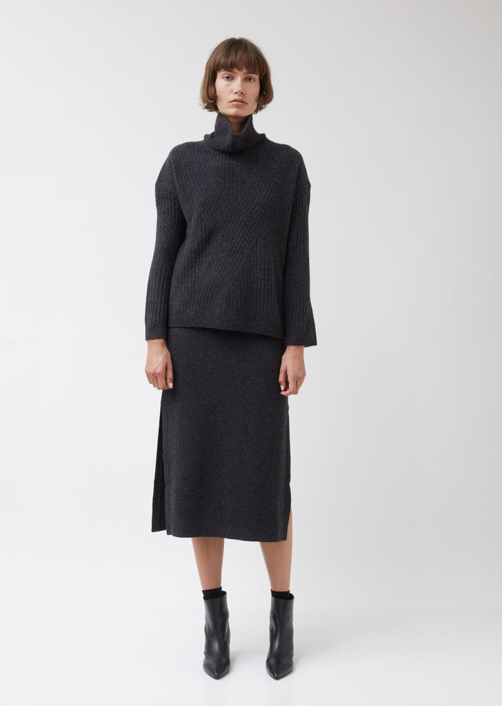 Wool-Cashmere High Neck Travelling Rib Sweater