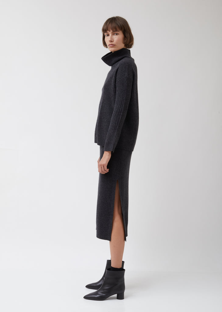 Wool-Cashmere High Neck Travelling Rib Sweater