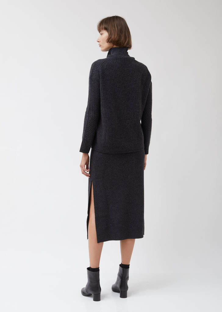Wool-Cashmere High Neck Travelling Rib Sweater