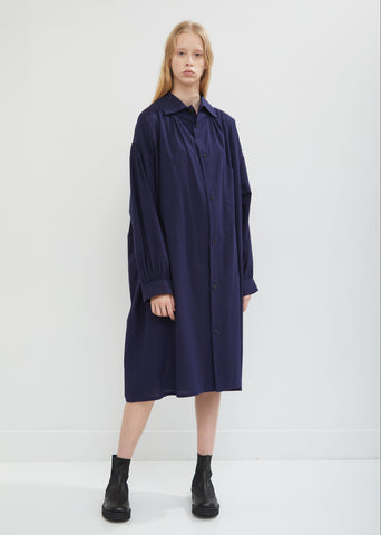Gathered Sleeve Cotton Shirt Dress