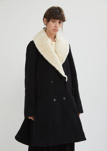 Wool Swing Coat With Shearling Collar
