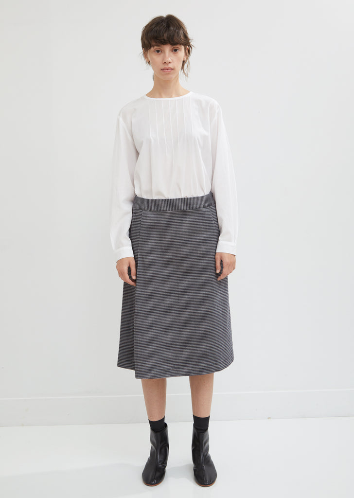 Stretch Denim Houndstooth Pleated Skirt