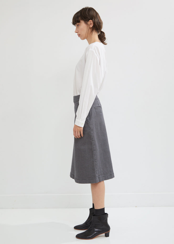 Stretch Denim Houndstooth Pleated Skirt