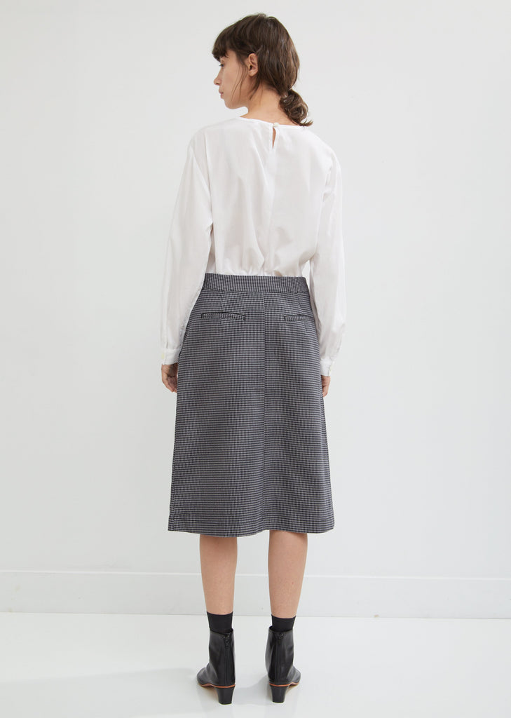 Stretch Denim Houndstooth Pleated Skirt