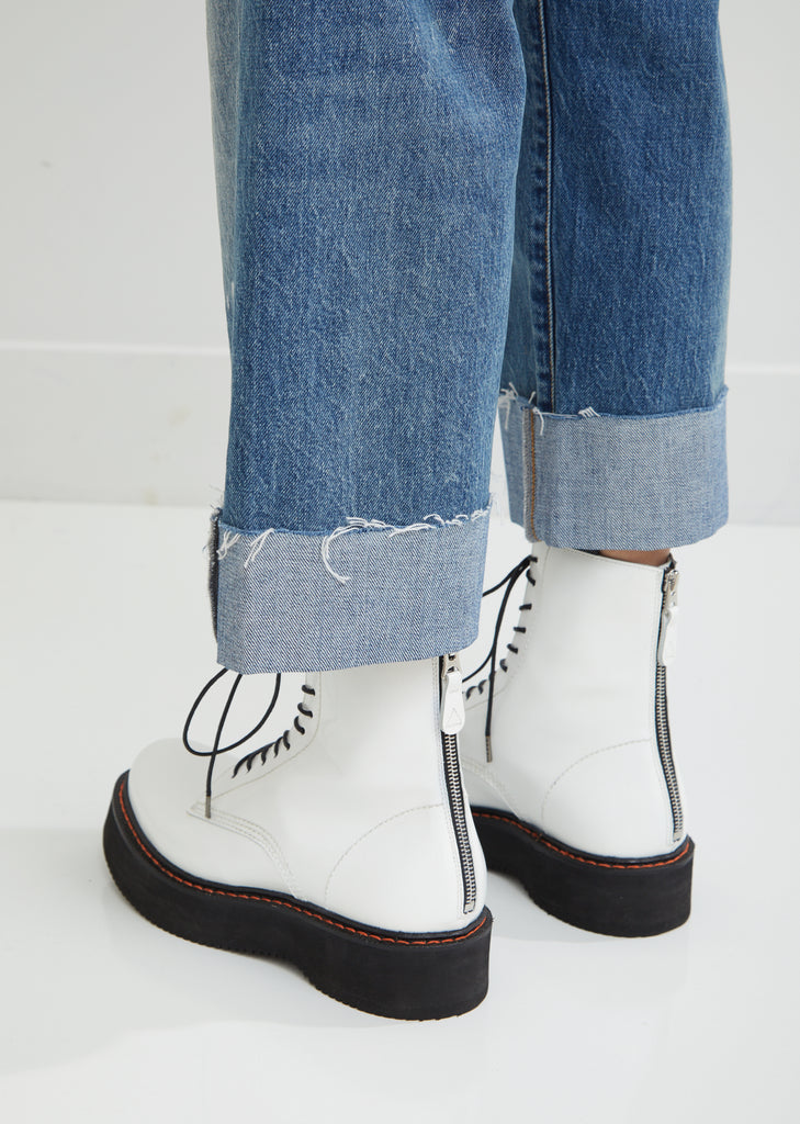 Single Stacked Lace-Up Boots