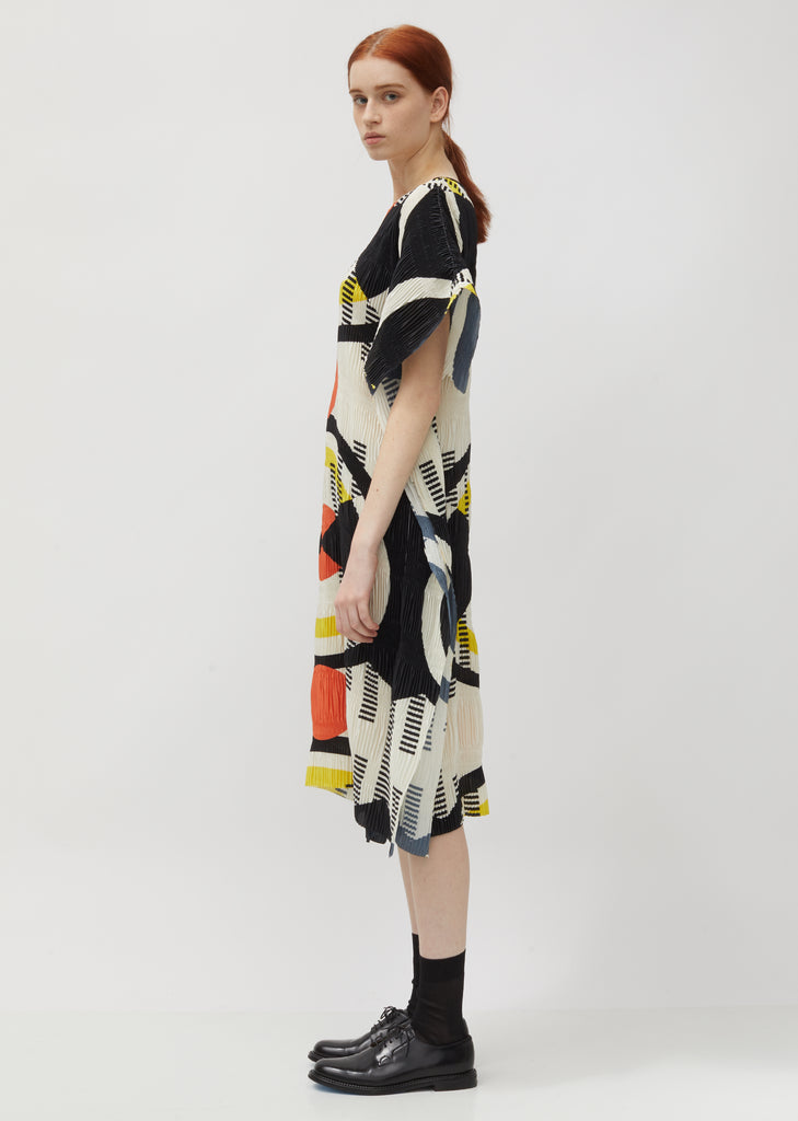 No.3 Printed Pleated Crepe Dress