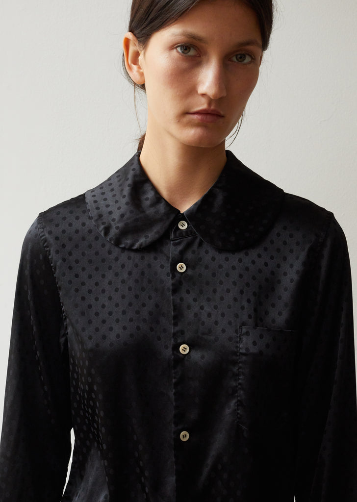 Polyester Satin Jacquard Poka Dots Pattern Garment Treated Shirt