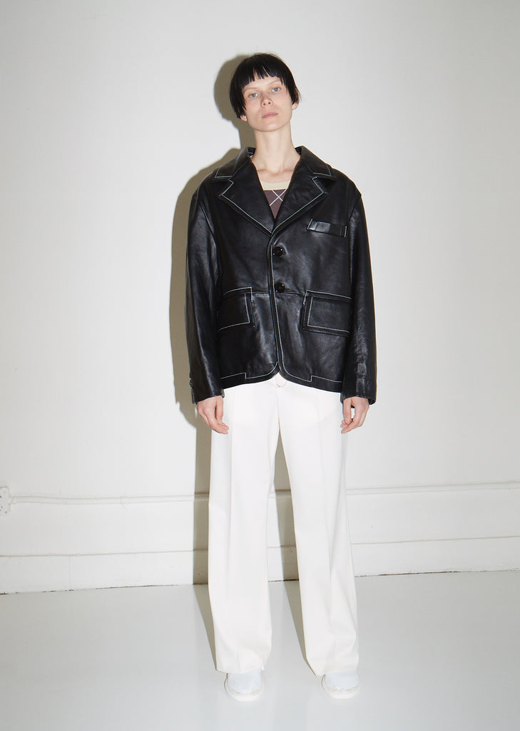 Leather Blazer with White Contrast Stitching