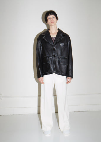 Leather Blazer with White Contrast Stitching