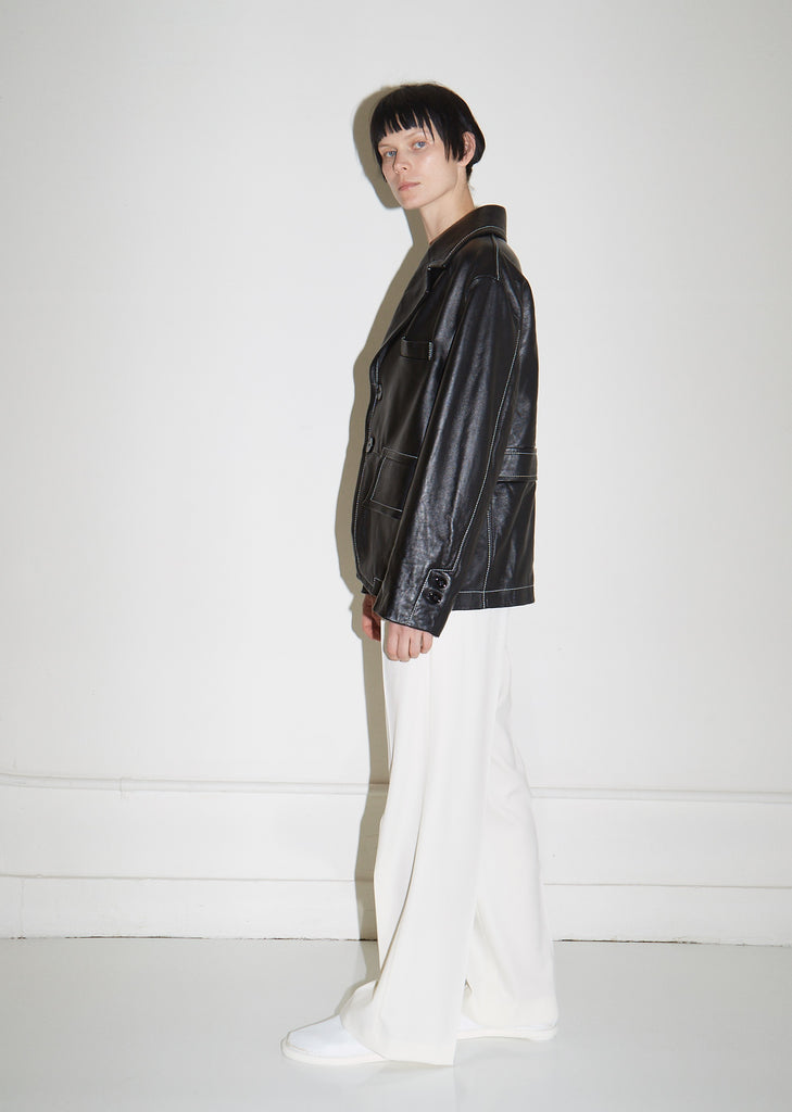 Leather Blazer with White Contrast Stitching