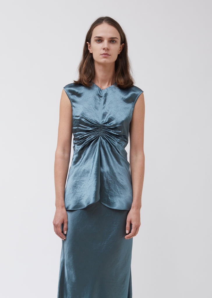 Vienna Fluid Satin Ruched Center Shirt