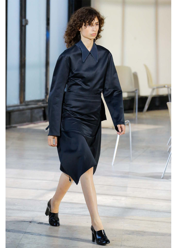 Cotton Satin Plastron Long Sleeve Top