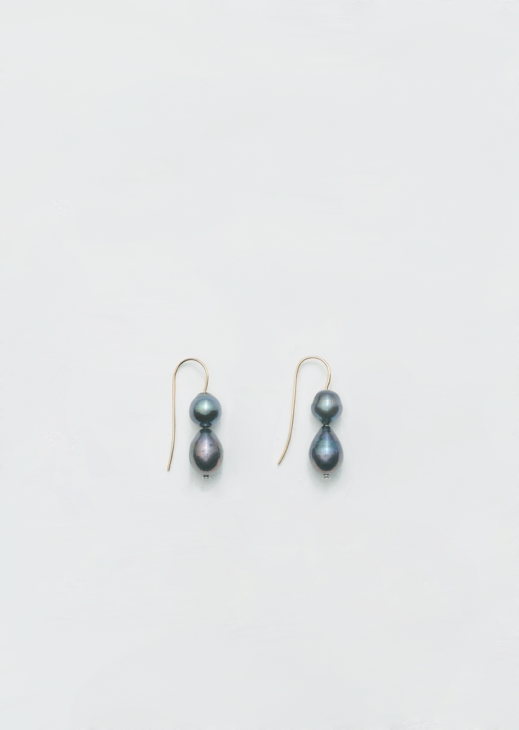 Gold Double Black Pearl Earrings