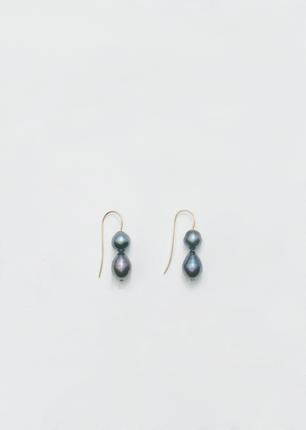 Gold Double Black Pearl Earrings
