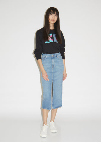 Slit Front Stretch Denim Skirt