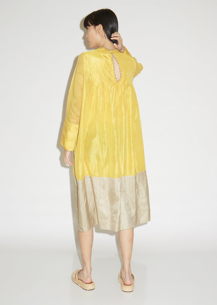 Silk Colorblock Long Sleeve Dress