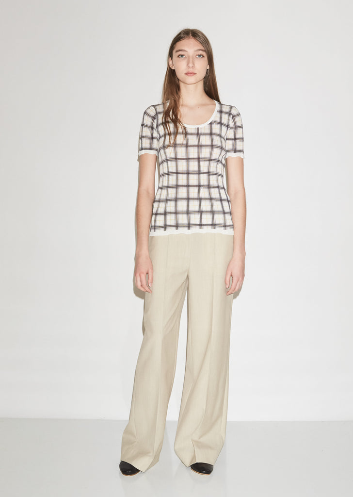 Short Sleeve Plaid Cotton Knit