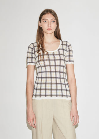 Short Sleeve Plaid Cotton Knit