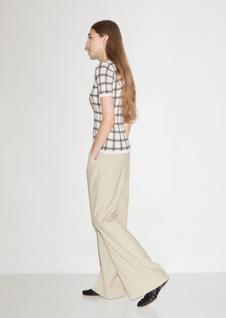 Short Sleeve Plaid Cotton Knit