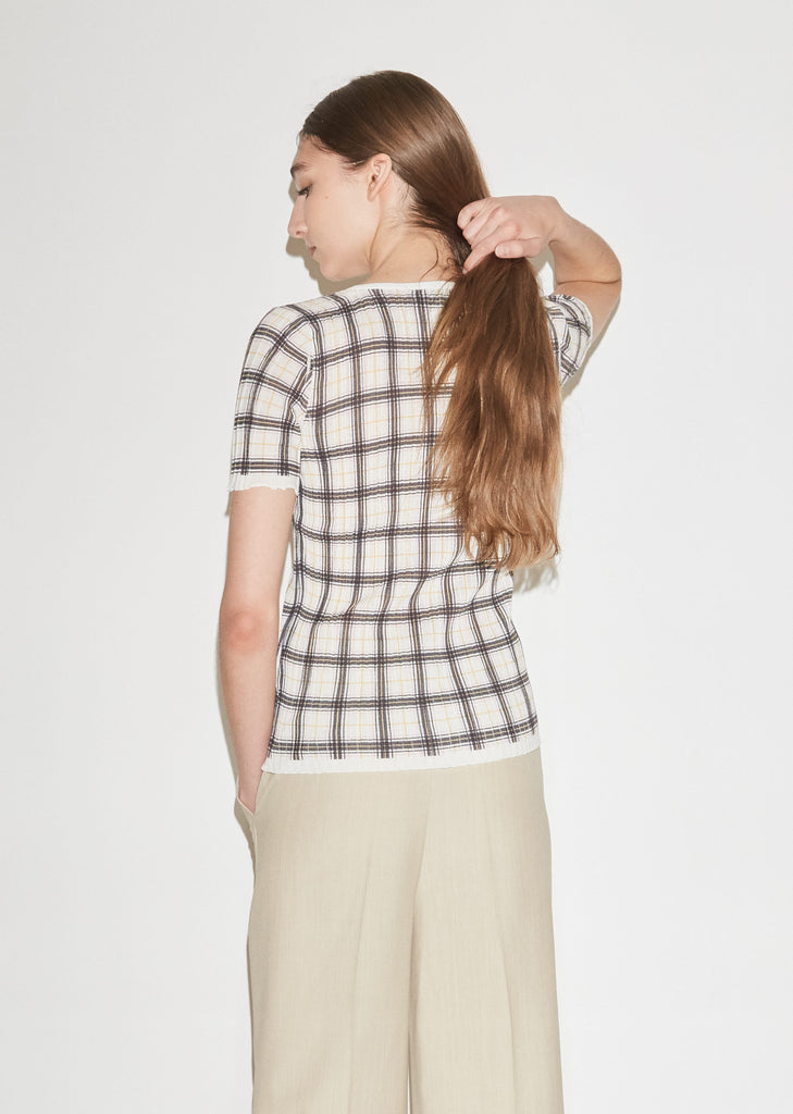 Short Sleeve Plaid Cotton Knit