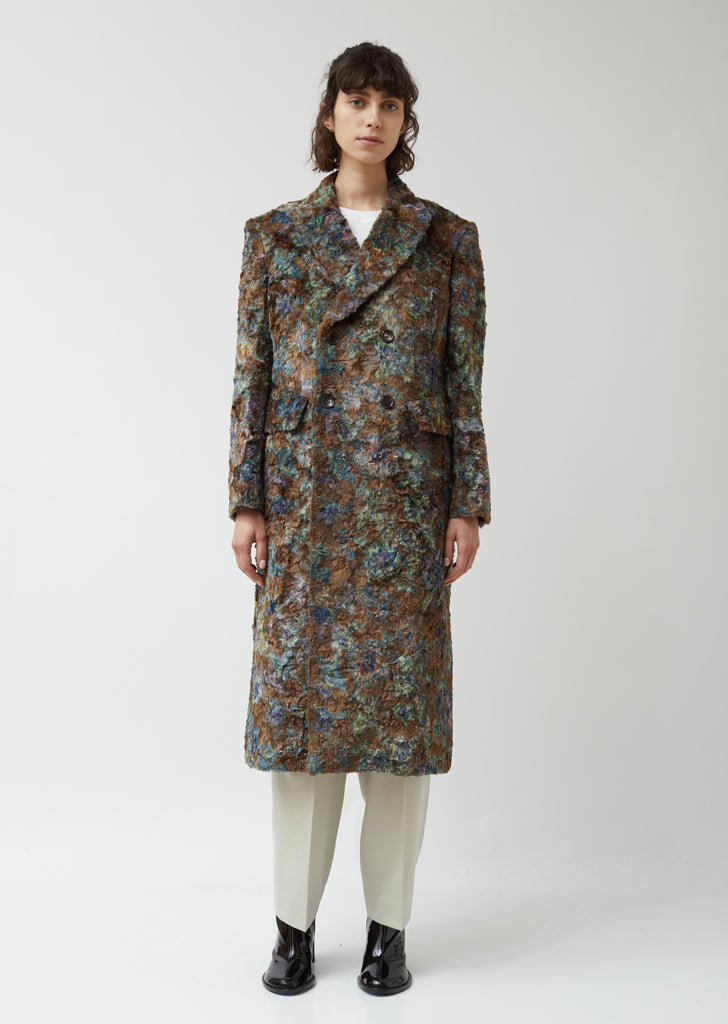 Rayon Pile Flower Pattern Print Coat