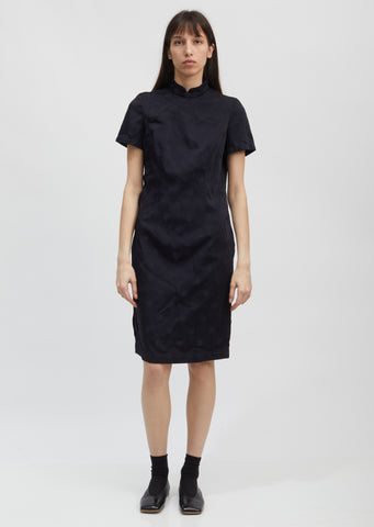 Dot Jacquard Mandarin Collar Dress