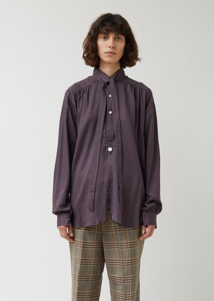 Cotton Sateen Ascot Collar EDW Gather Shirt - X-Small / Purple