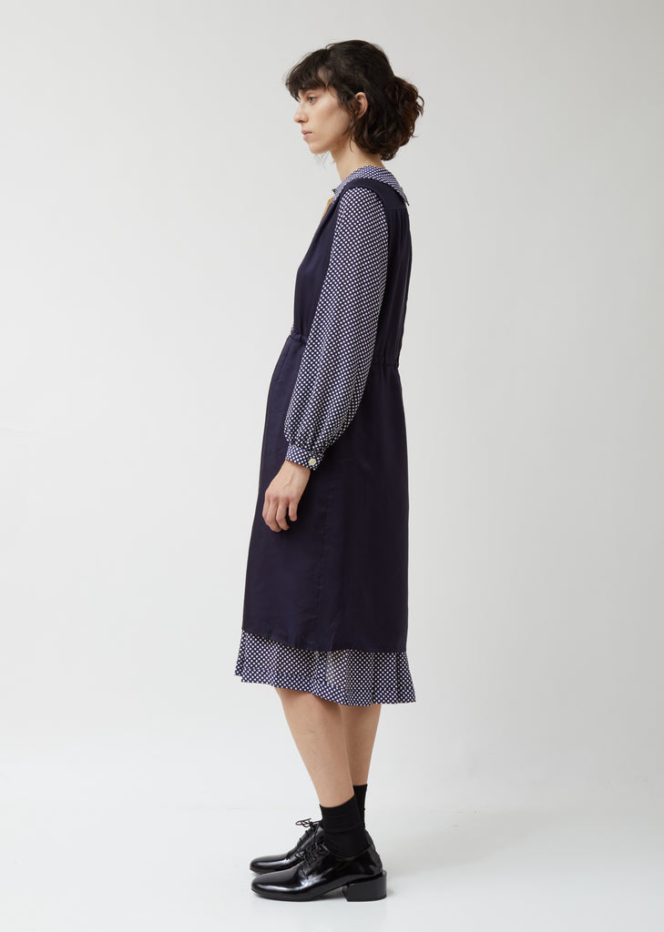 Silk Jacquard Flower Pattern x Georgette Dots Dress