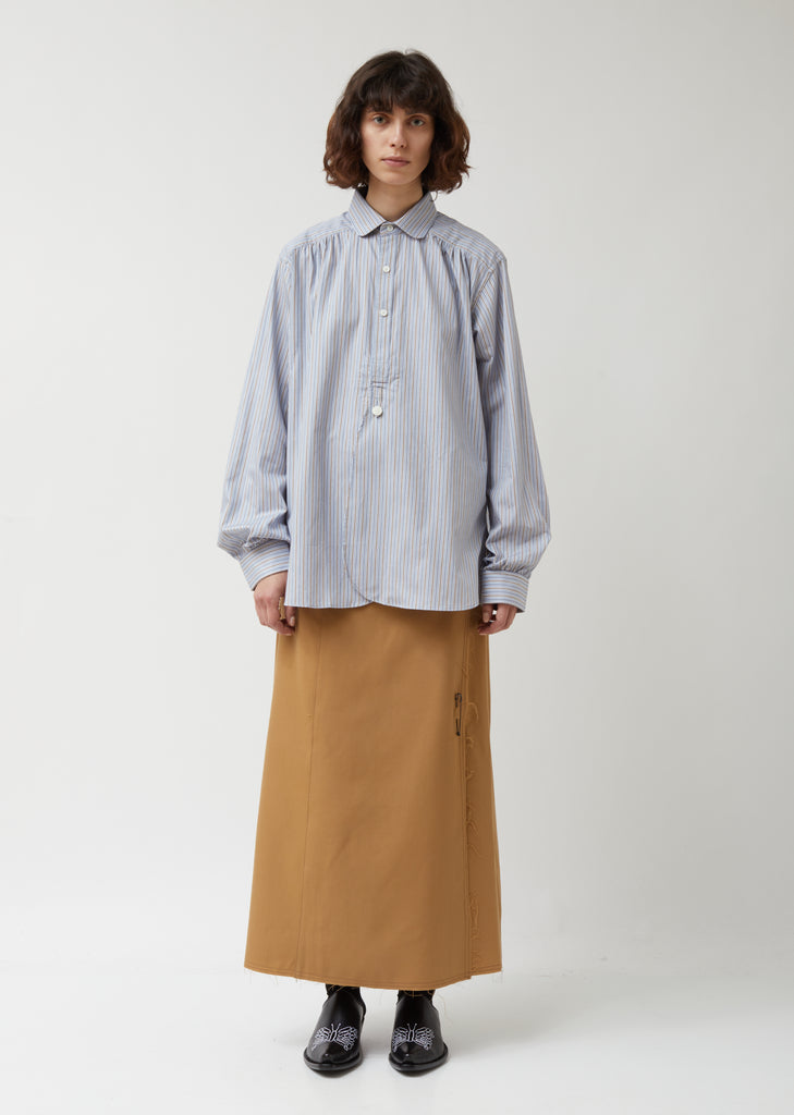 Regimental Stripe Round Collar EDW Gather Shirt
