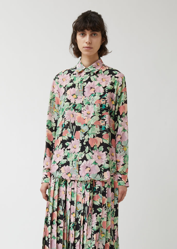 Silk Crepe de Chine Flower Pattern Shirt