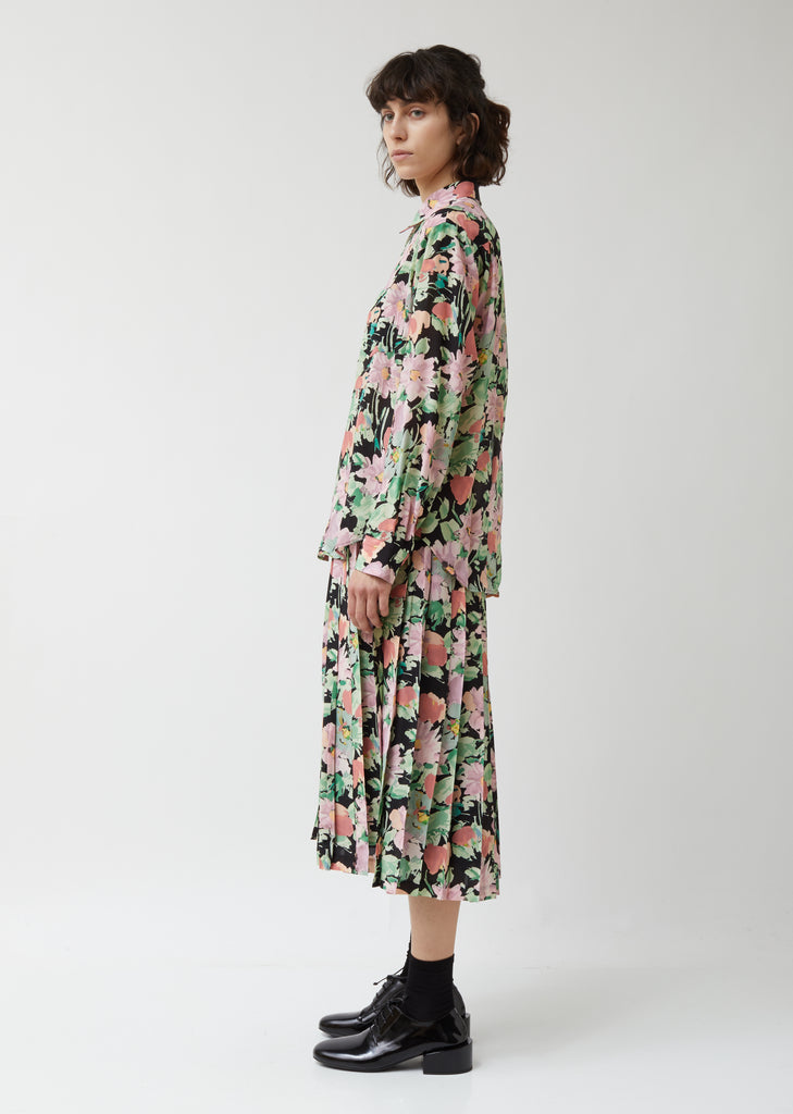 Silk Crepe de Chine Flower Pattern Shirt