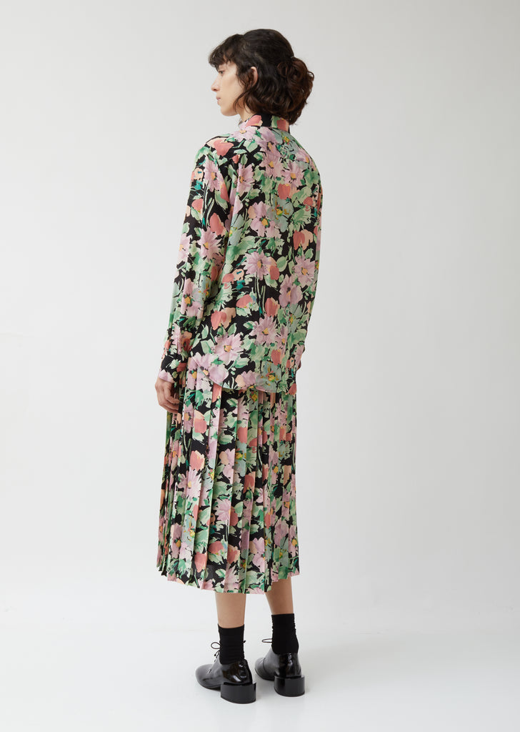 Silk Crepe de Chine Flower Pattern Shirt