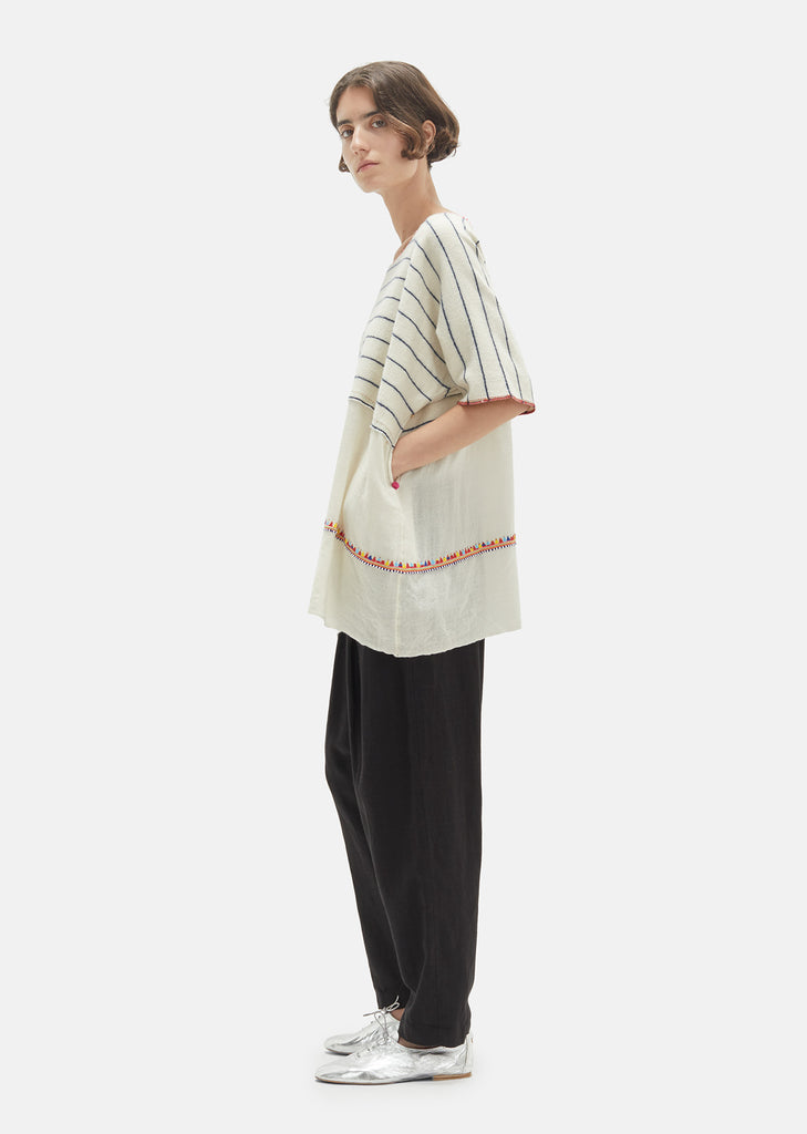Striped Wool Embroidered Top