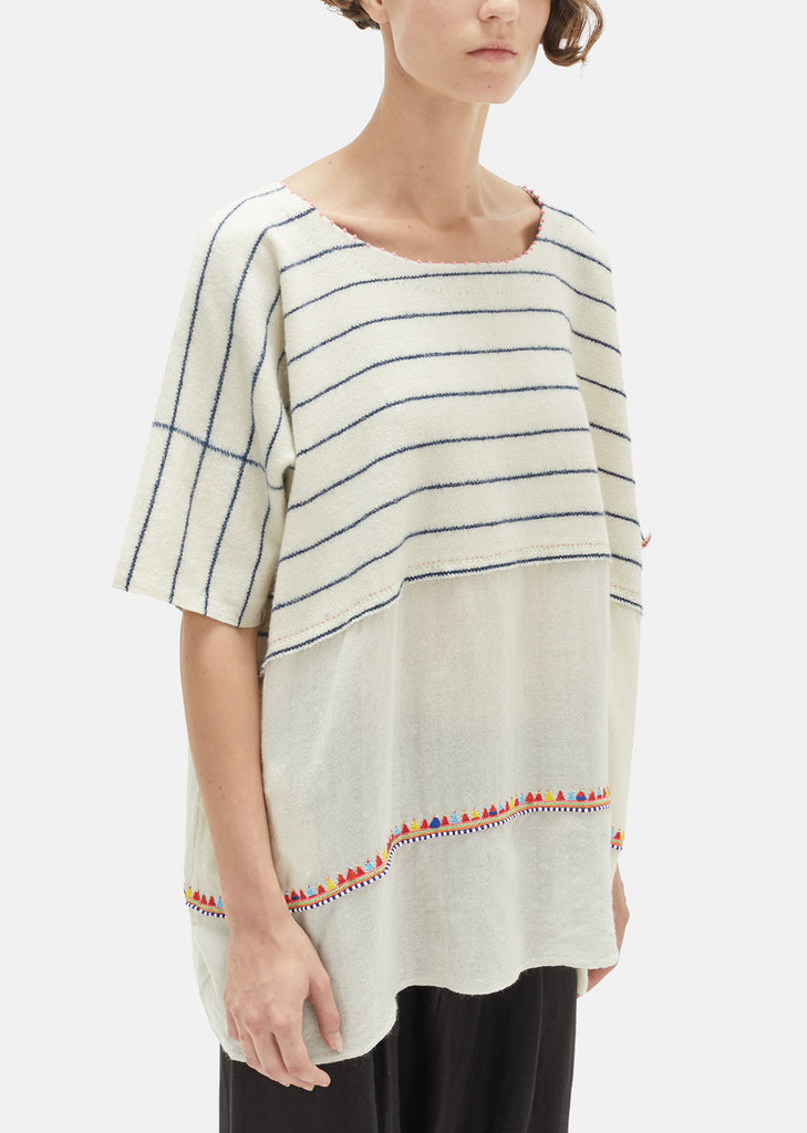 Striped Wool Embroidered Top