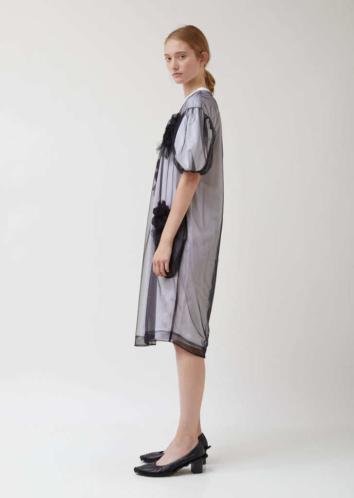 Ruched Flowers Puff Sleeves Tee Dress