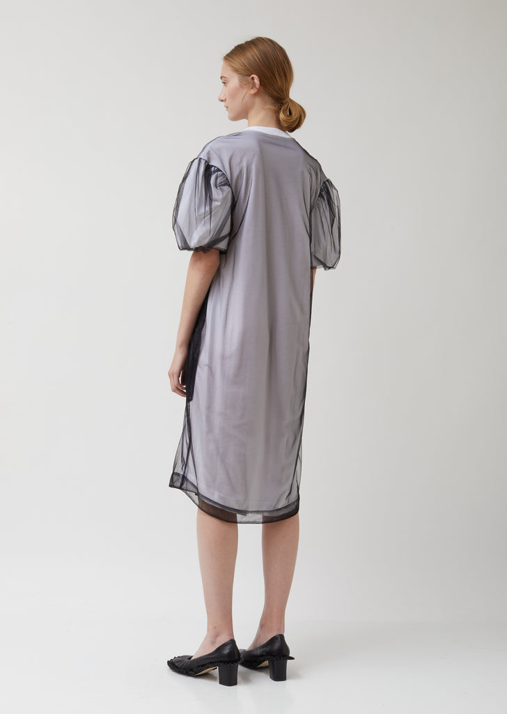 Ruched Flowers Puff Sleeves Tee Dress