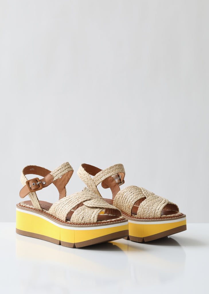 Aqua Raffia Platform Sandals