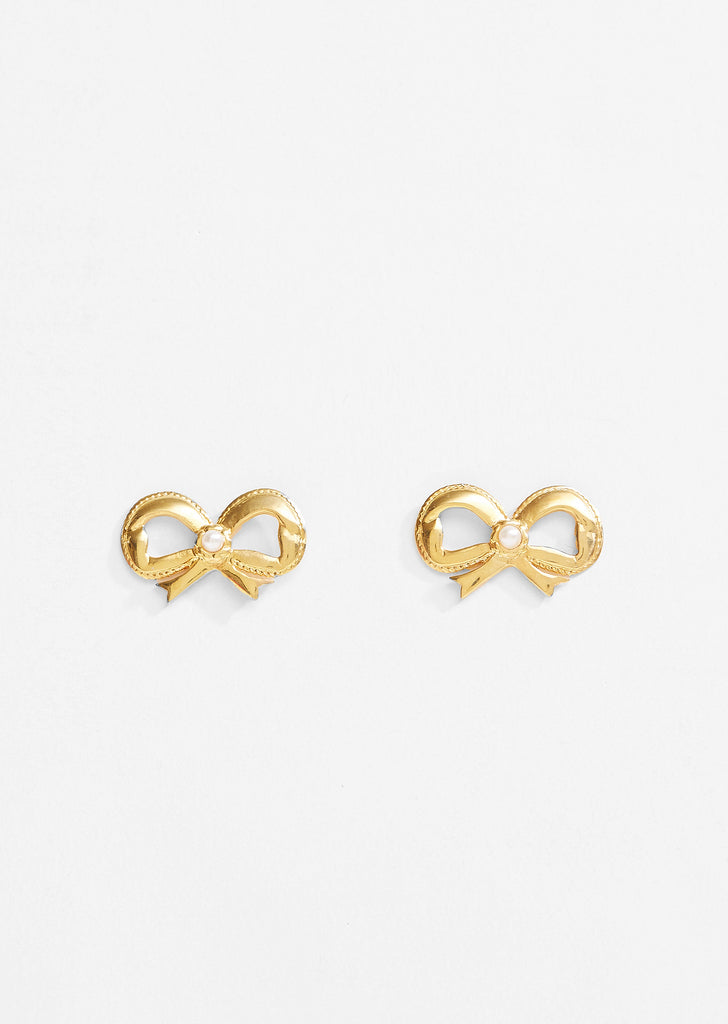 Bow with Pearl Earrings