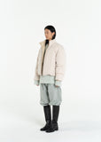 Vegan Leather Reversible Down Puffer — Beige