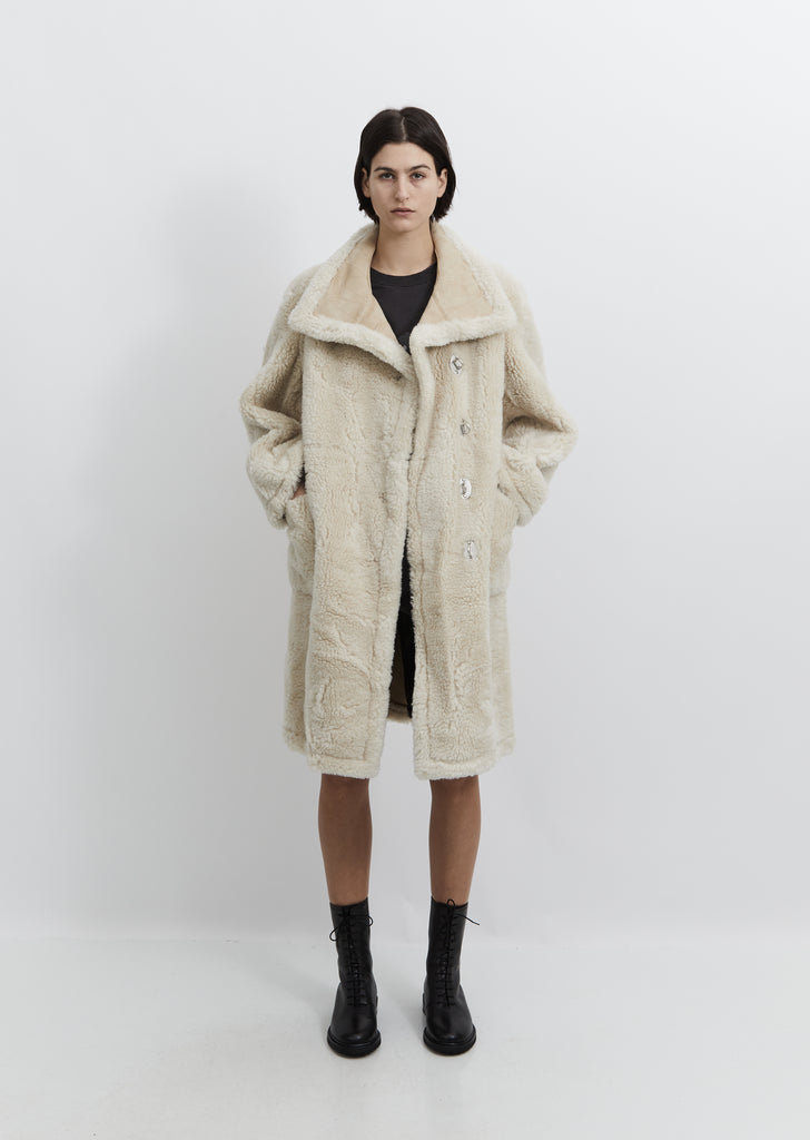 Embossed Logo Faux Fur Shearling Coat