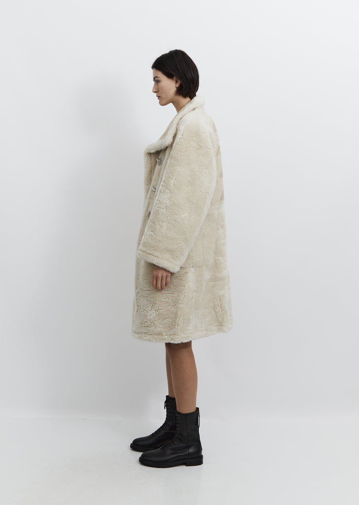 Embossed Logo Faux Fur Shearling Coat