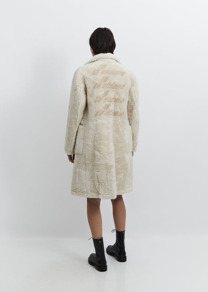 Embossed Logo Faux Fur Shearling Coat