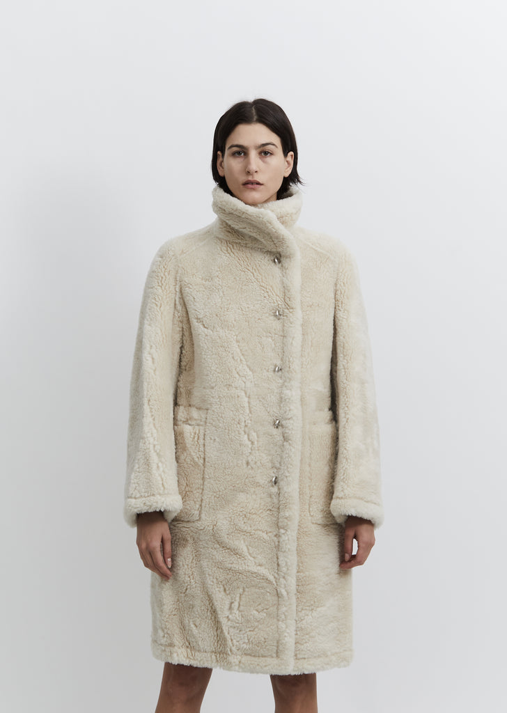 Embossed Logo Faux Fur Shearling Coat