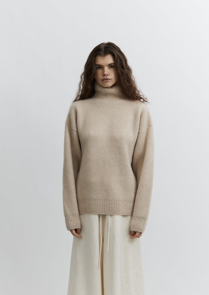 Double Rib Cashmere Turtleneck Sweater