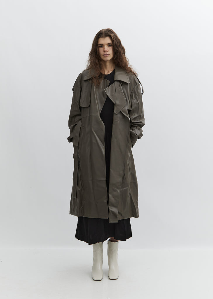 Vegan Leather Trench Coat — Khaki